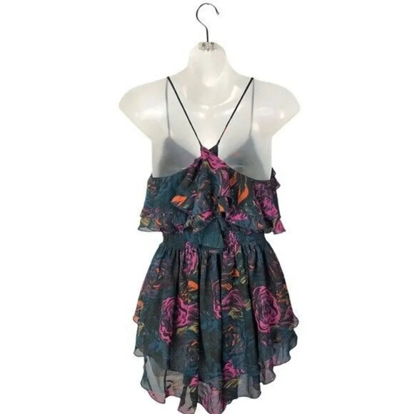 H&M Y2K Navy Blue Floral Cross Back Tunic Tank Top 6 - Picture 2 of 9